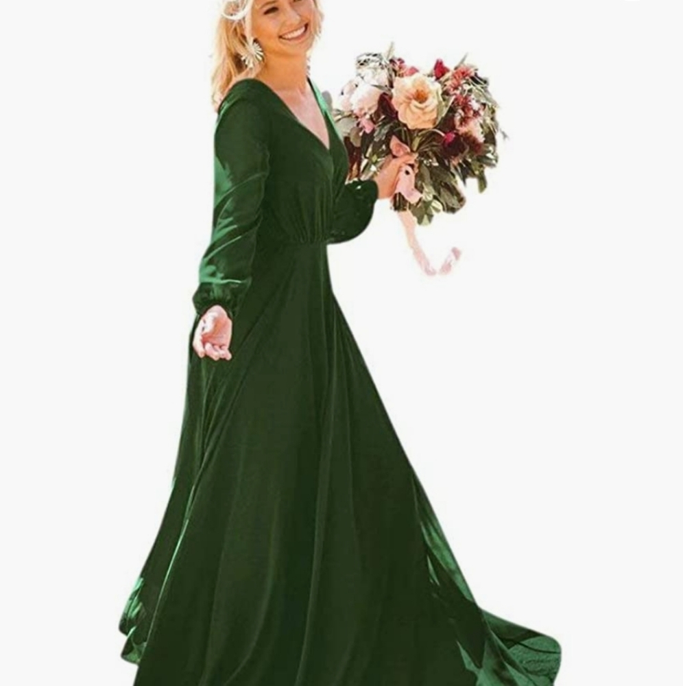 AndyBridal Long Chiffon Corset Back A Line Formal Dress in Dark Green Size 16